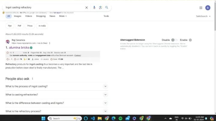 Raj Ceramics organic traffic graph