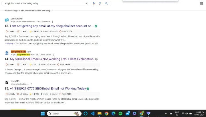 SBC Global organic traffic
