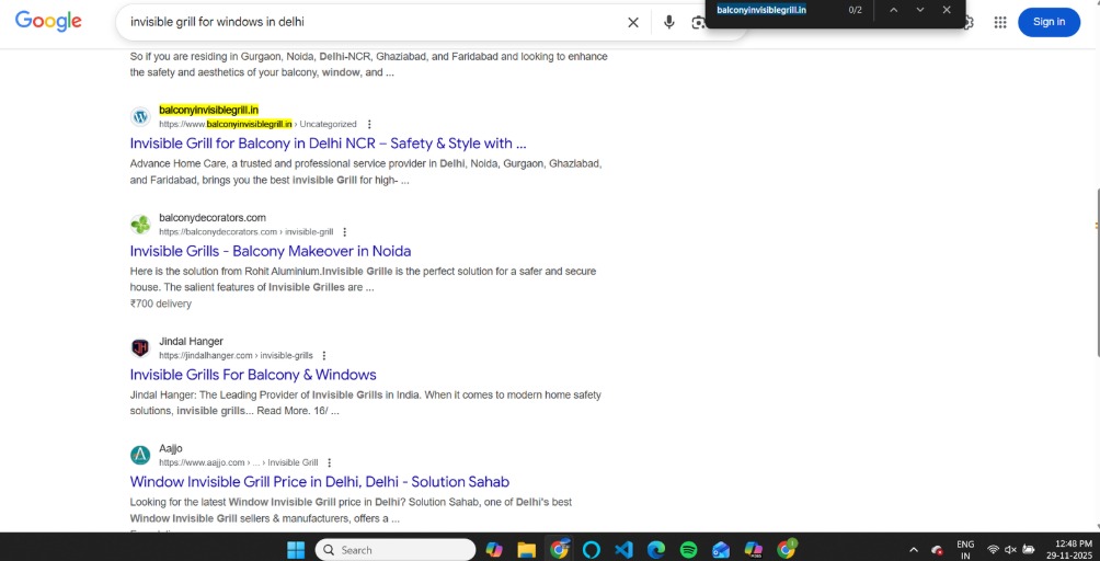 Balcony Invisible Grill organic traffic