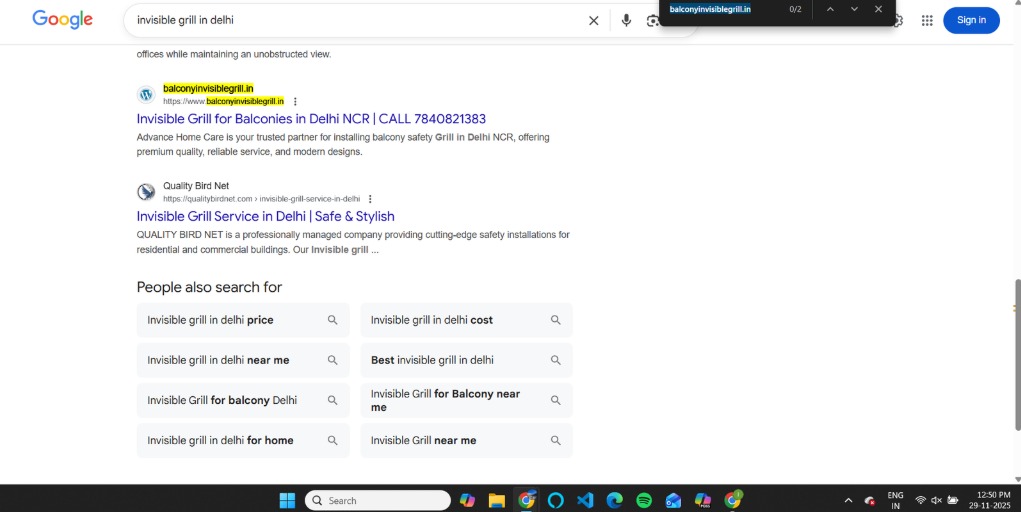 Balcony Invisible Grill keyword ranking